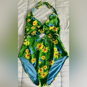 Aerie Green Floral One Piece Swimsuit